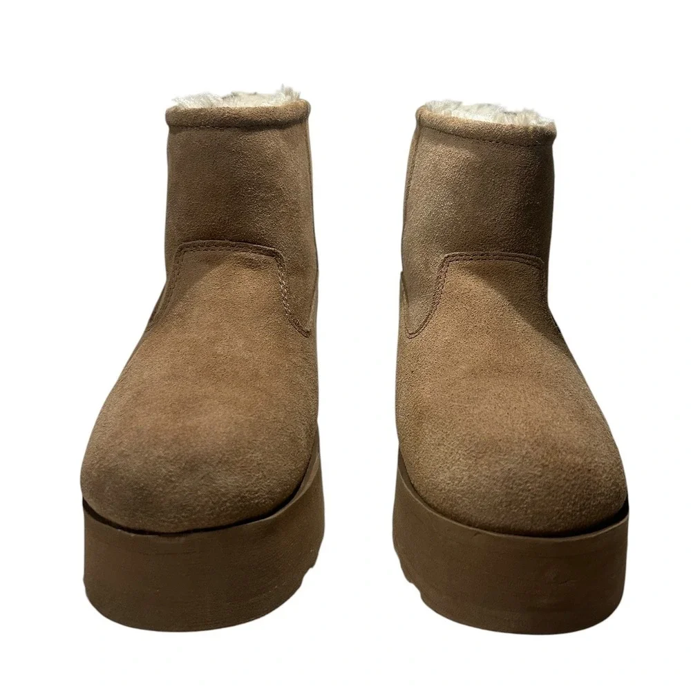 Suede Platform Ankle Boots Faux Shearling Lined Camel Brown 25033100 F24 US 8